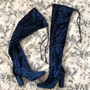 Blue Velvet Thigh High Boots